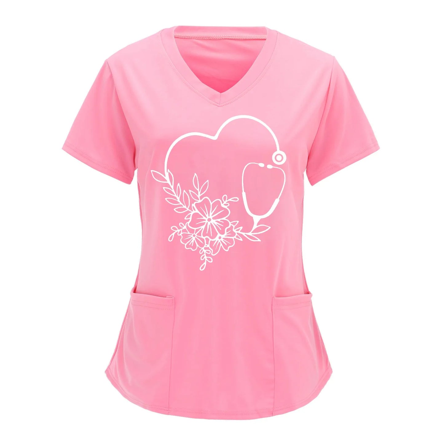 Scrubs Medical Uniforms Woman Top Fashion V Neck Soild Short Sleeve Tops Pocket Working T-Shirts Blouse Women's Athletic Shirts