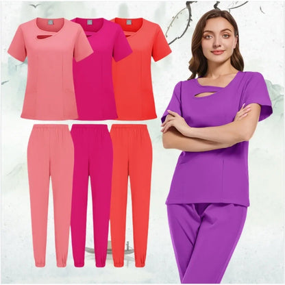 New Medical Doctor Nurse Surgical Uniforms Woman Scrub Set Beauty Salon Work Wear Clinical Scrubs Top-Pants Spa Nursing Tunic
