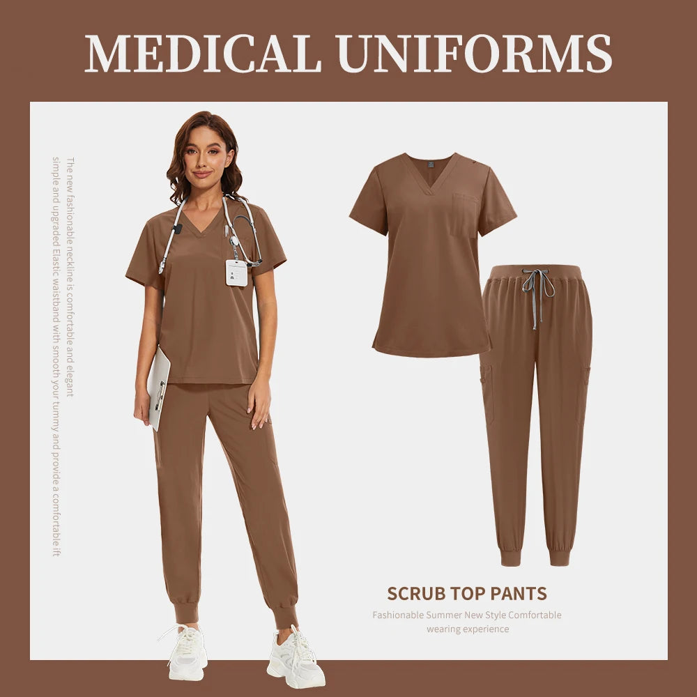 Women Men Unisex Scrub Set Medical Nursing Scrub Surgical Uniforms Beauty Salon Work Wear Clinical Scrubs Tops Pants Doctor Suit