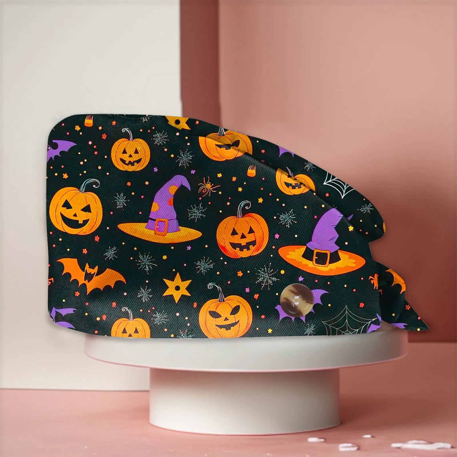 Halloween Print Work Cap Fashionable Casual Women's Printed Elastic Scrub Hat Unisex Work Caps Nurse Accessories Nurse Cap