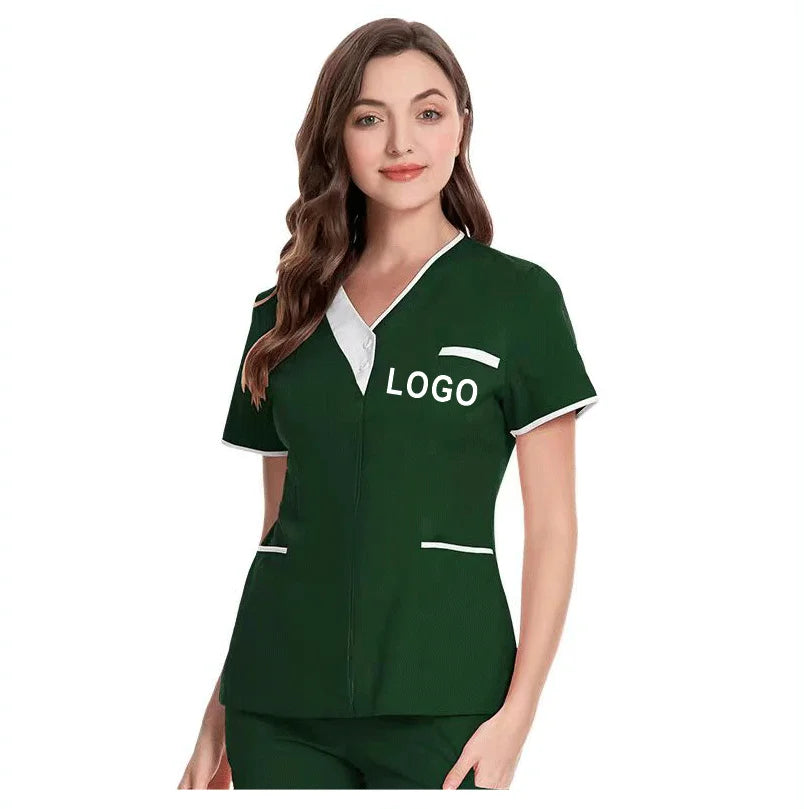 Custom Nurse UniformScrubs Tops Short Sleeve Pocket Clinic Nursing Scrub Tops Healthcare Carer Tunic Design Print Logo