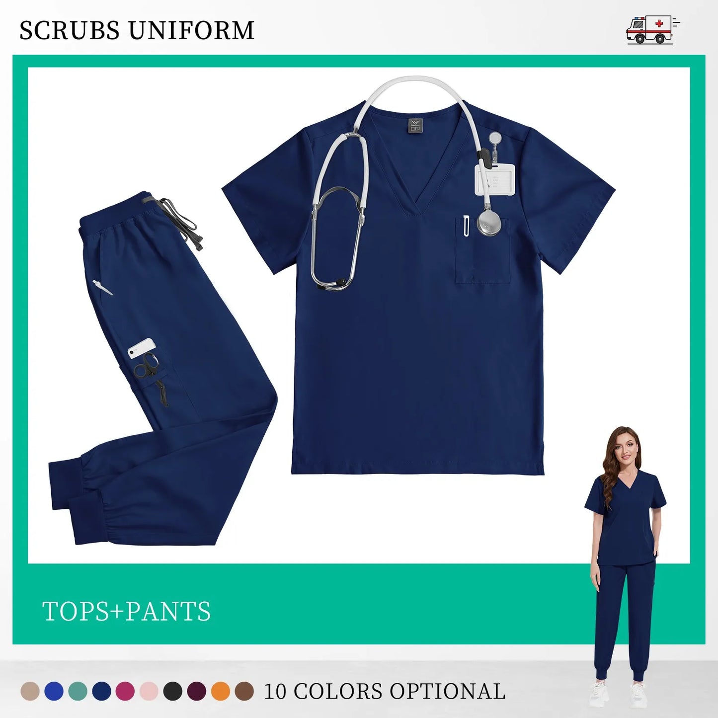 Beauty Salon Work Set Operating Room Scrub Nursing Uniforms with Antibacterial Wrinkle Doctor Medical Workwear Nurse Accessories