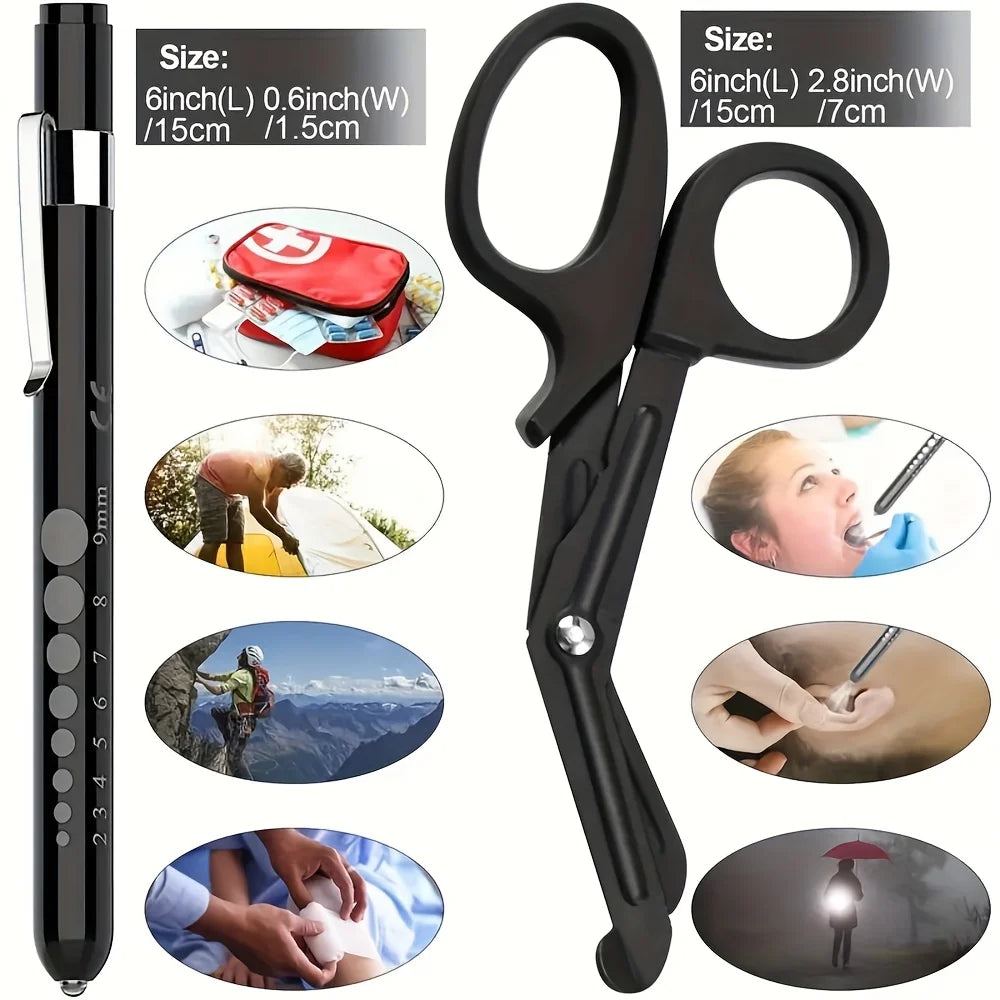 3 Pcs Nurse Medical Supplies Set with 2 Medical Pen Lights + 1 Piece 6-Inch Durable Iron Surgical Scissors