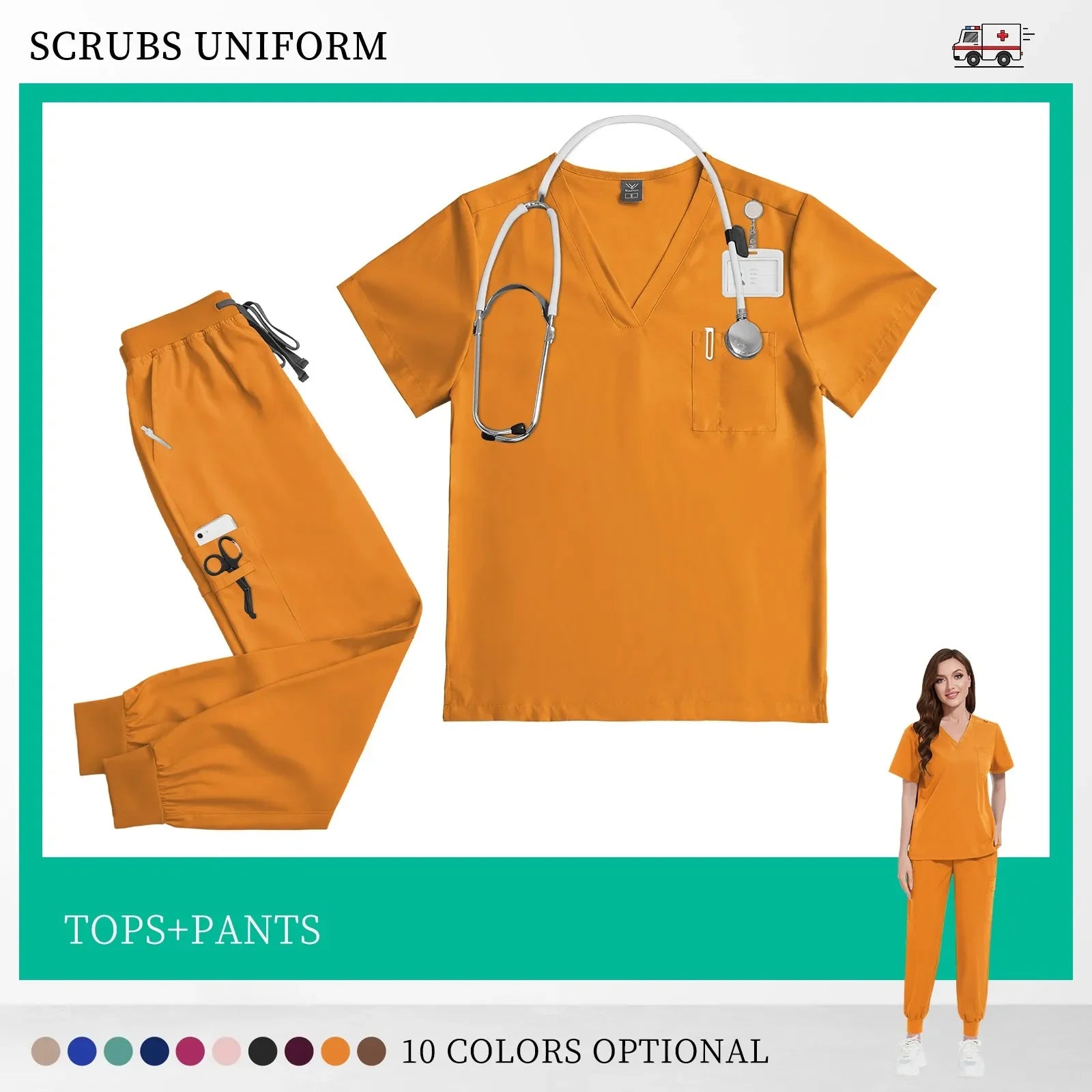 Beauty Salon Work Set Operating Room Scrub Nursing Uniforms with Antibacterial Wrinkle Doctor Medical Workwear Nurse Accessories