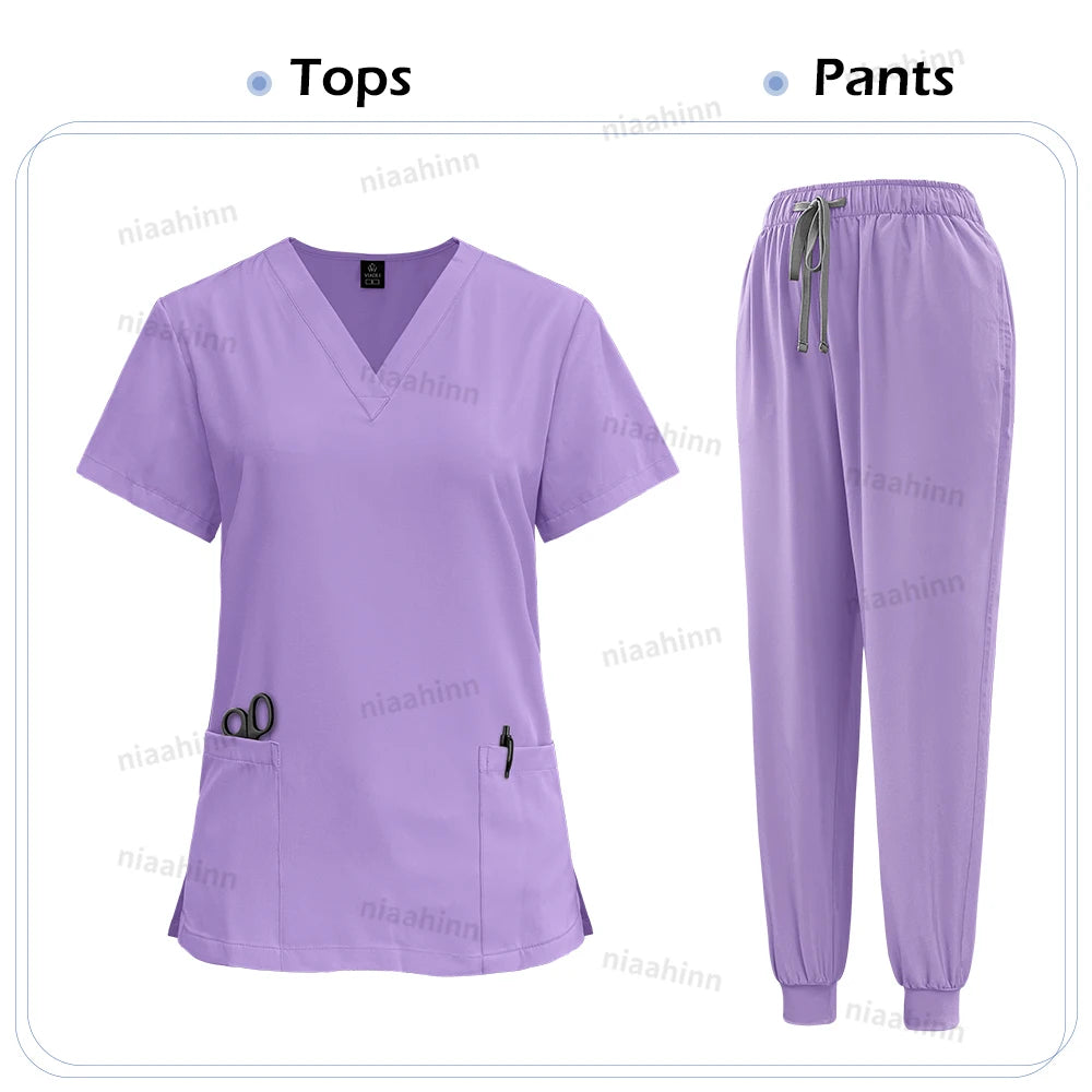 Medical Scrub Nursing Surgical Gown High Quality Elastic Scrub Healthcare Pharmacy Solid Color Uniform Wholesale Workwear Unisex