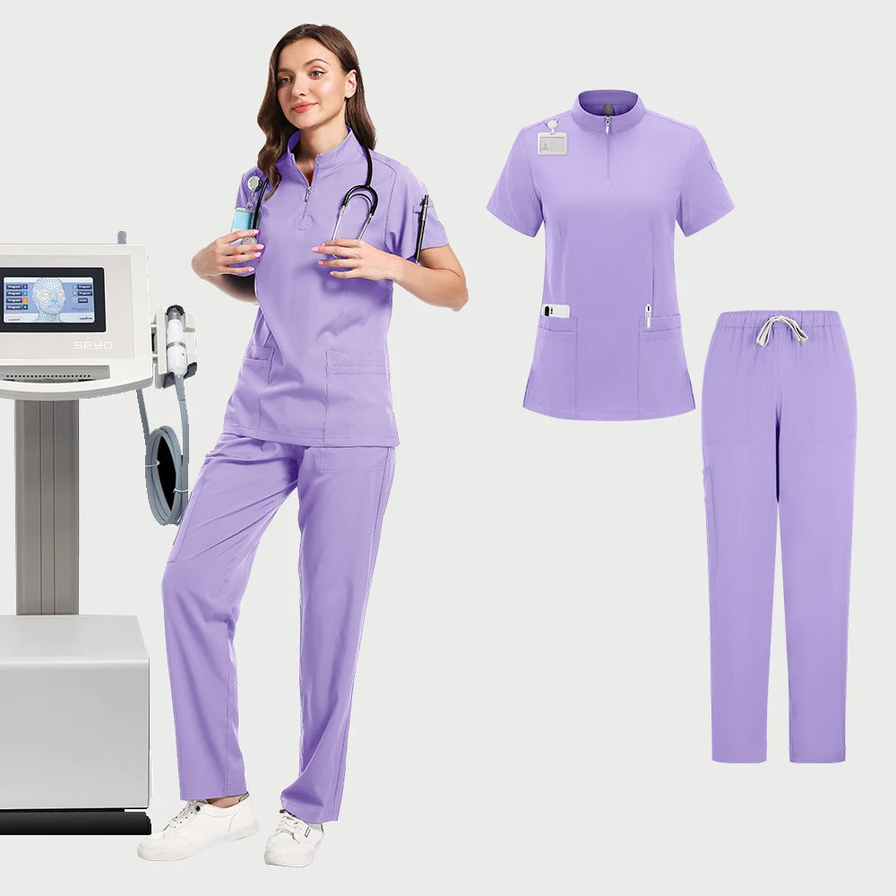 Medical Doctor Nurse Surgical Uniforms Woman Scrub Set Beauty Salon Work Wear Clinical Scrubs Top-Pants Spa Nursing Tunic Suit