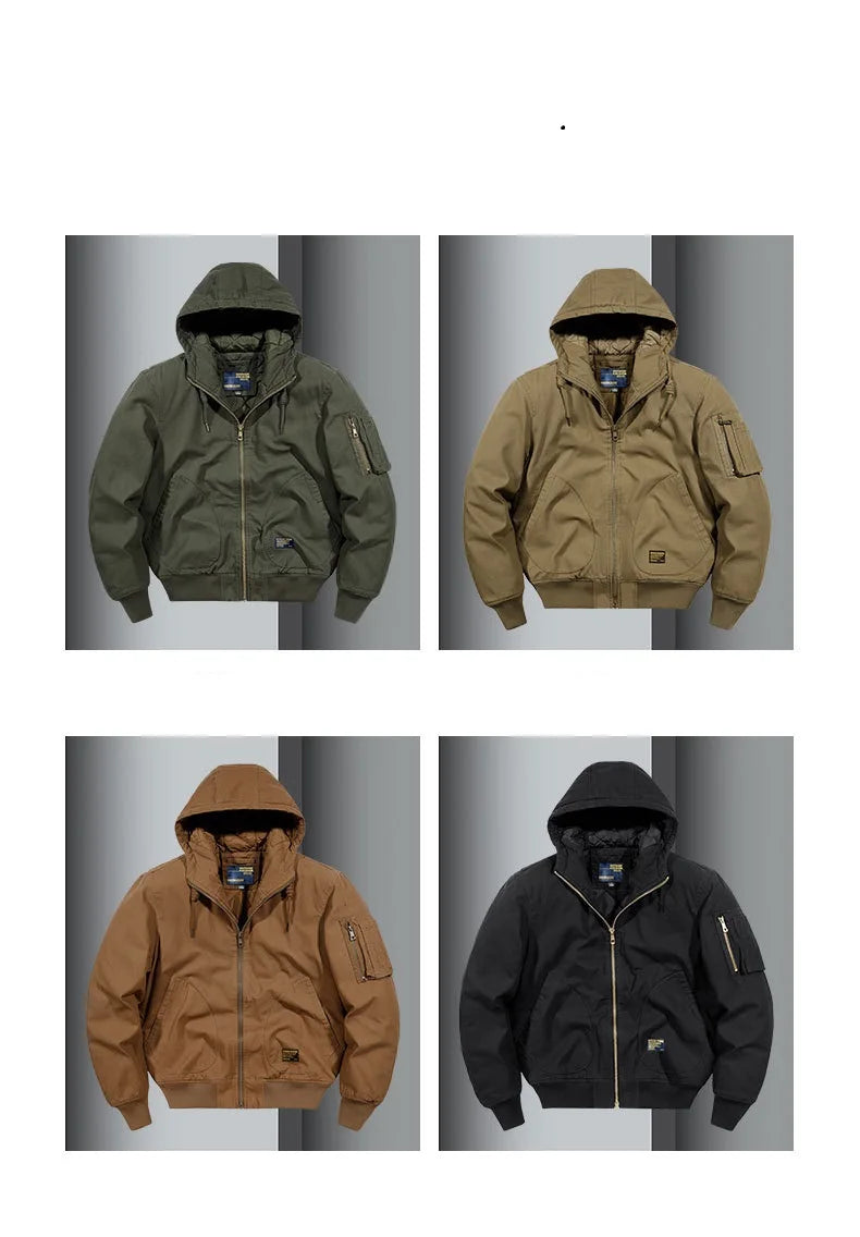 Winter Bomber Jacket 100% Cotton Hooded Warm Thick Overcoat Quilted Cotton Padded Tactical New Parkas Thermal Parkas Coats