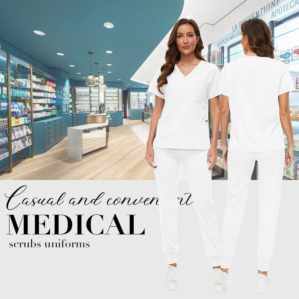 Hospital Scrub Sets Uniform Women Jogger Suit Nurse Accessories Medical Surgical Scrub Sets Pharmacy Healthcare Work Wear Unisex
