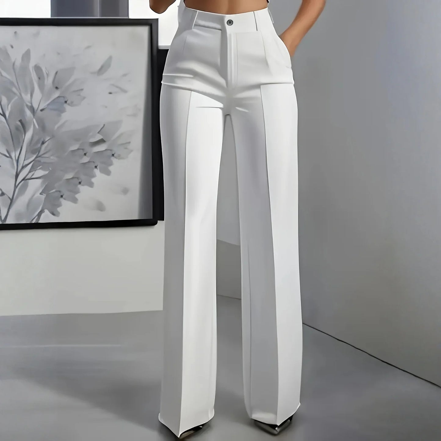 Women's High Waist Pants Drapey Straight-Leg Minimalist Blazer Pants Versatile Stylish Sophisticated Work Casual Trousers