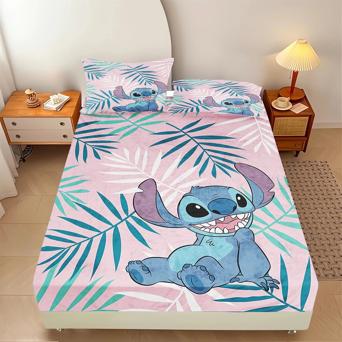 Stitch Anime  Printed Fitted Sheet Suitable For Children And Adults Home Decor Bedding Set Bed Cover Full