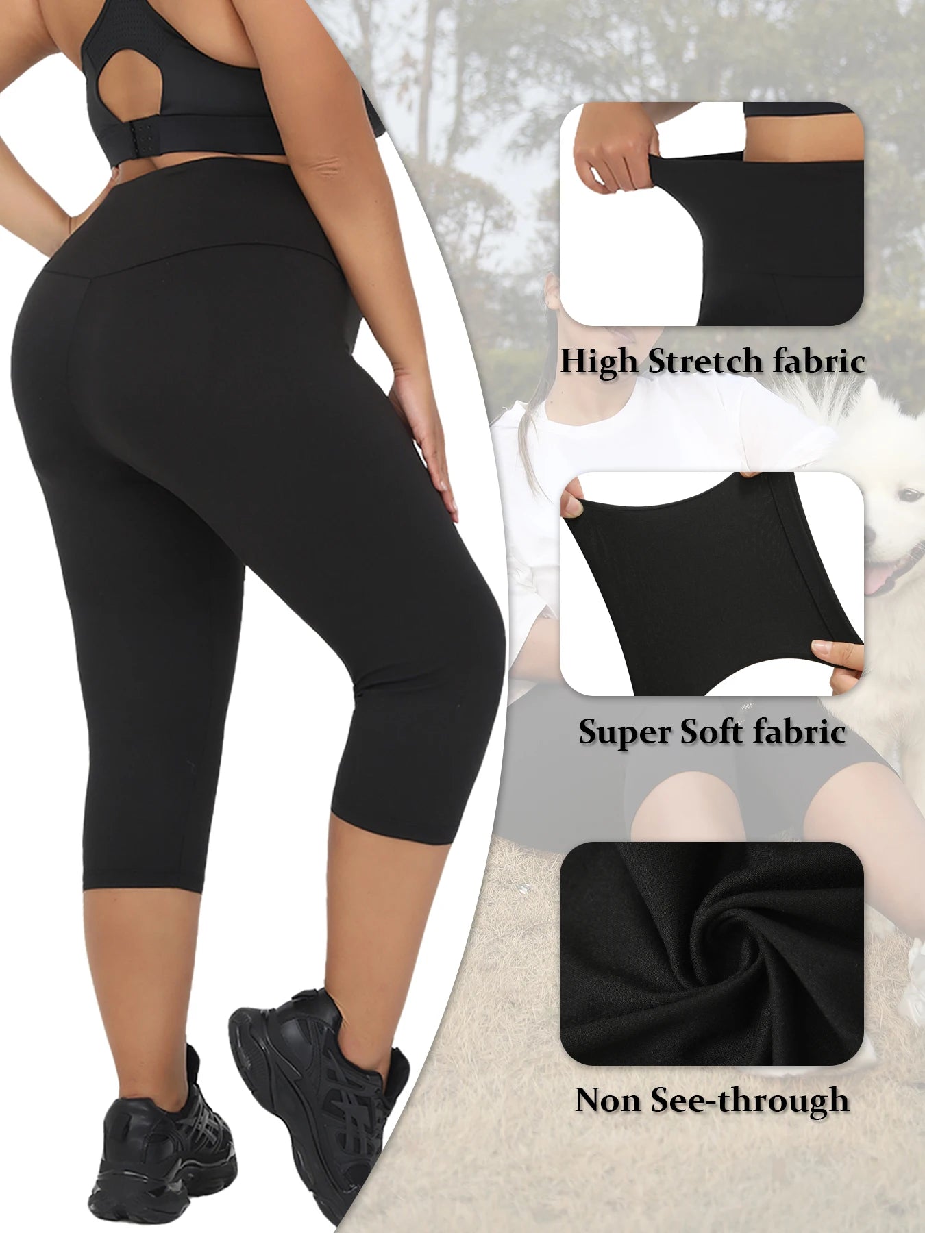Plus Size Leggings for Women  Super soft High Waisted Tummy Control Yoga Capri Pants  No See Through Workout Running Leggings