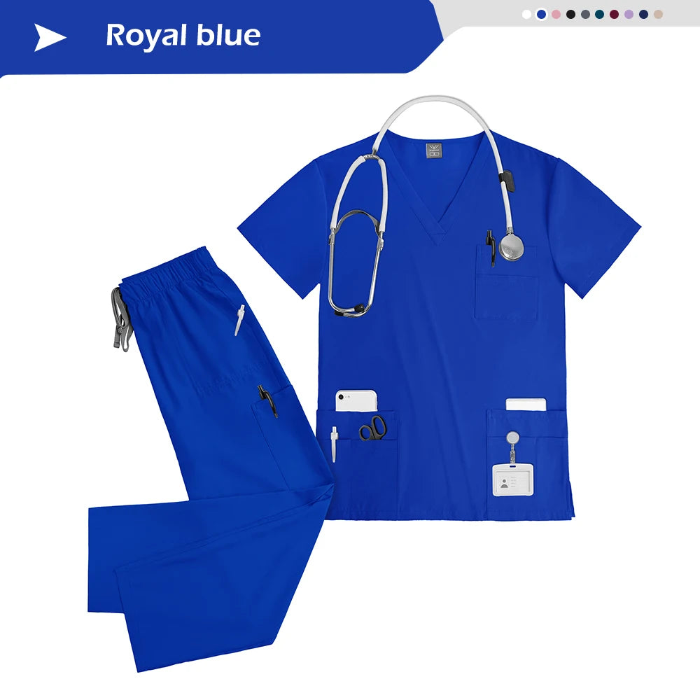 Nursing Elastic Scrubs Anti-Wrinkle Surgical Uniforms Woman Breathable Short Sleeved Top and Pants Sets Nurse Uniform Scrub Suit