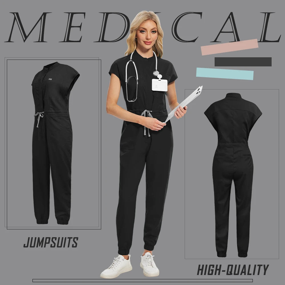 Wholesale Beauty Jumpsuit Medical Apparel Scrub Uniform Women Short Sleeve Overalls Hospital Clothing Nurse Uniforms with Pocket