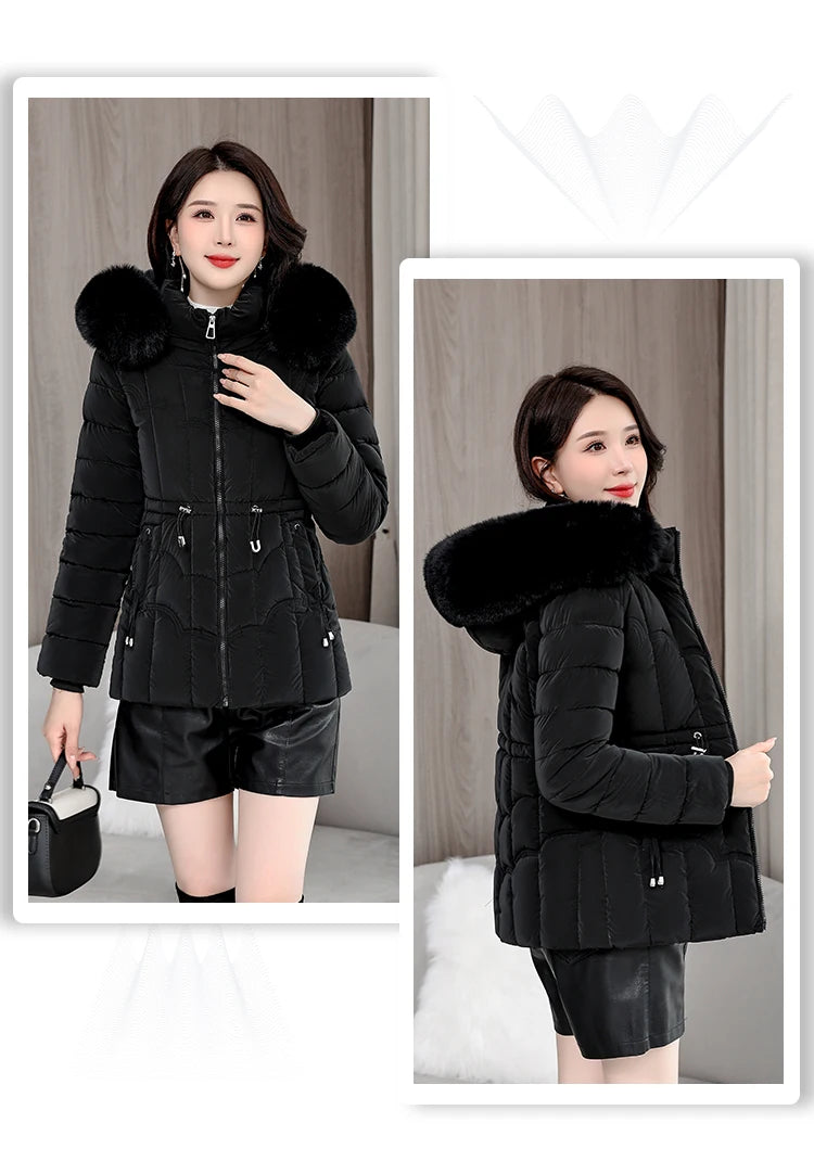 Winter  New Down Jacket Women Parkas Fashion High-Quality Warm Cotton Padded Coat Ladies Short Overcoat Hooded Overwear Tops