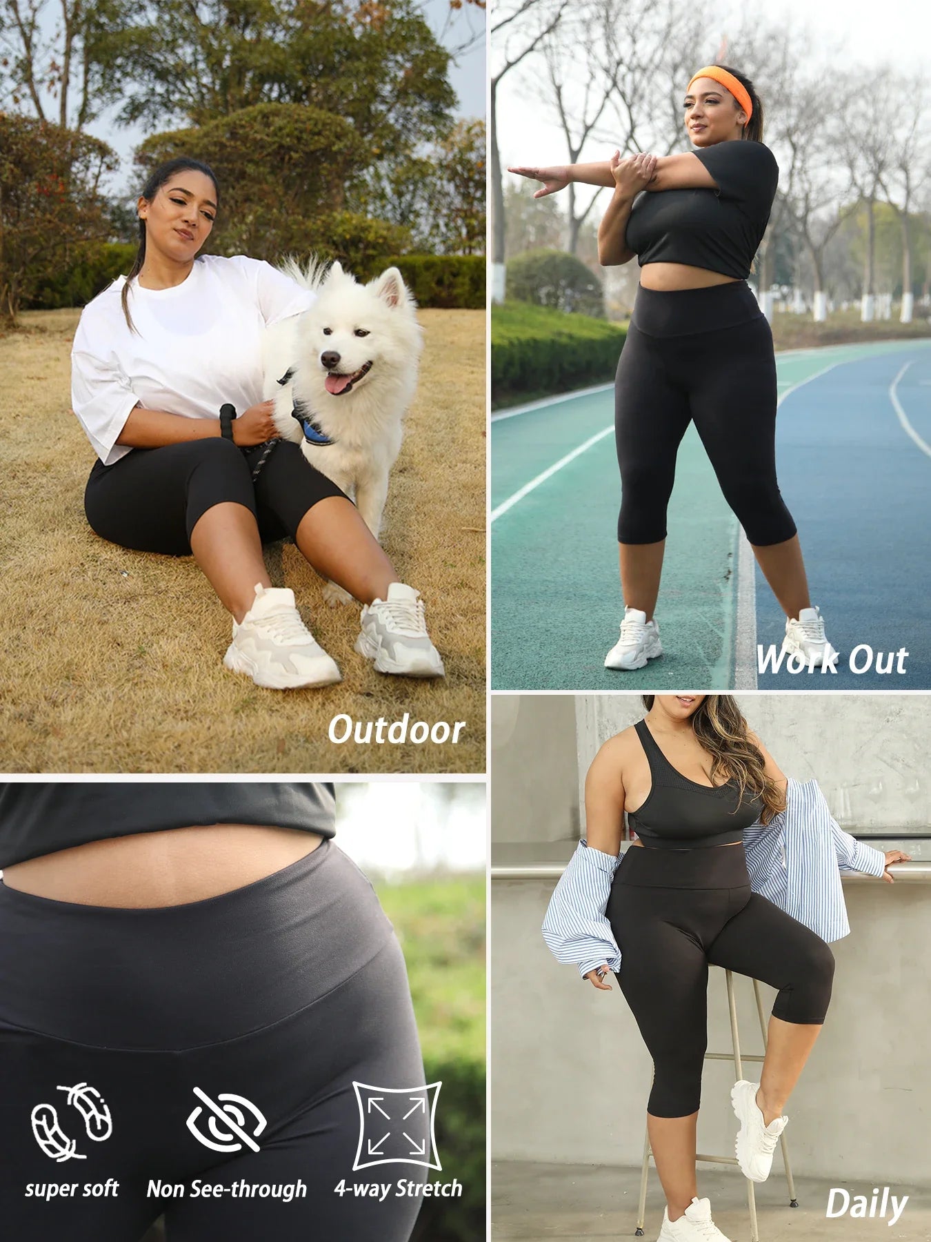 Plus Size Leggings for Women  Super soft High Waisted Tummy Control Yoga Capri Pants  No See Through Workout Running Leggings
