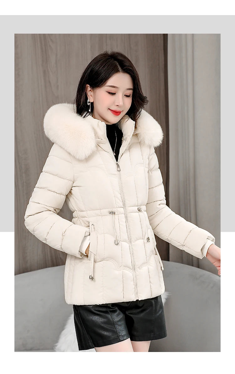 Winter  New Down Jacket Women Parkas Fashion High-Quality Warm Cotton Padded Coat Ladies Short Overcoat Hooded Overwear Tops