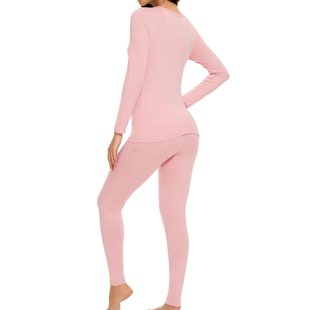 Plus Size Winter Thermal Underwear Suits Women's Long-Sleeved Tops Pants 2PCS Soft Comfortable Ladies Layer Clothing 6 Color