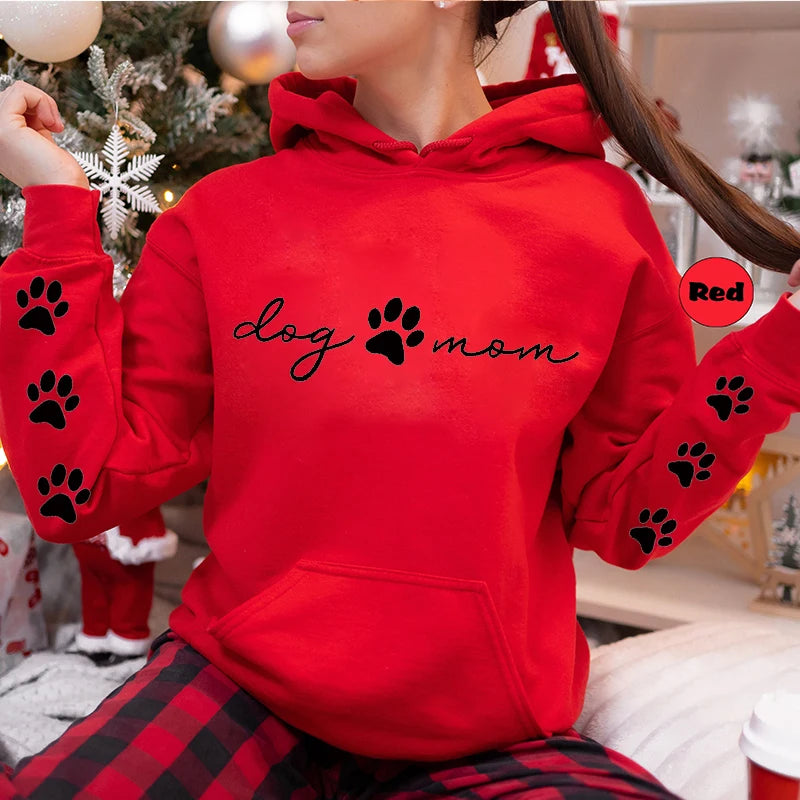 Autumn Winter Hooded Hoodies Women Casual Streetwear Dog and Mom Printed Sweatshirts Long Sleeve