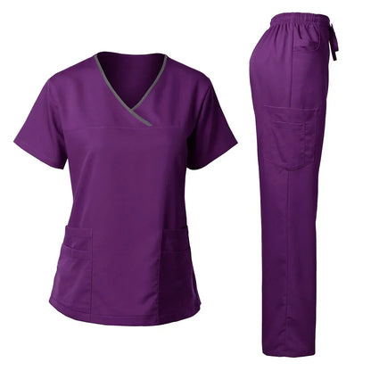 Cherokee Medical Uniforms  Nurse Uniform Scrubs for Women Set Scrub Pants with Pockets and V-neck SPA Scrub Top for Hospital