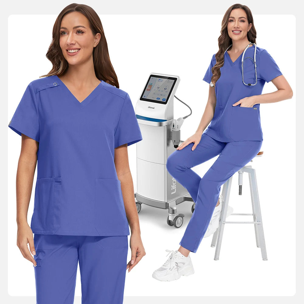 Niaahinn Spa Uniform Women Scrubs Suit Short Sleeved V-neck Surgical Nursing Set Multicolor Pet Grooming Doctor Medical Workwear