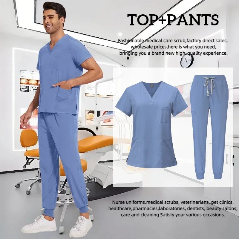Medical Scrub Nursing Surgical Gown High Quality Elastic Scrub Healthcare Pharmacy Solid Color Uniform Wholesale Workwear Unisex