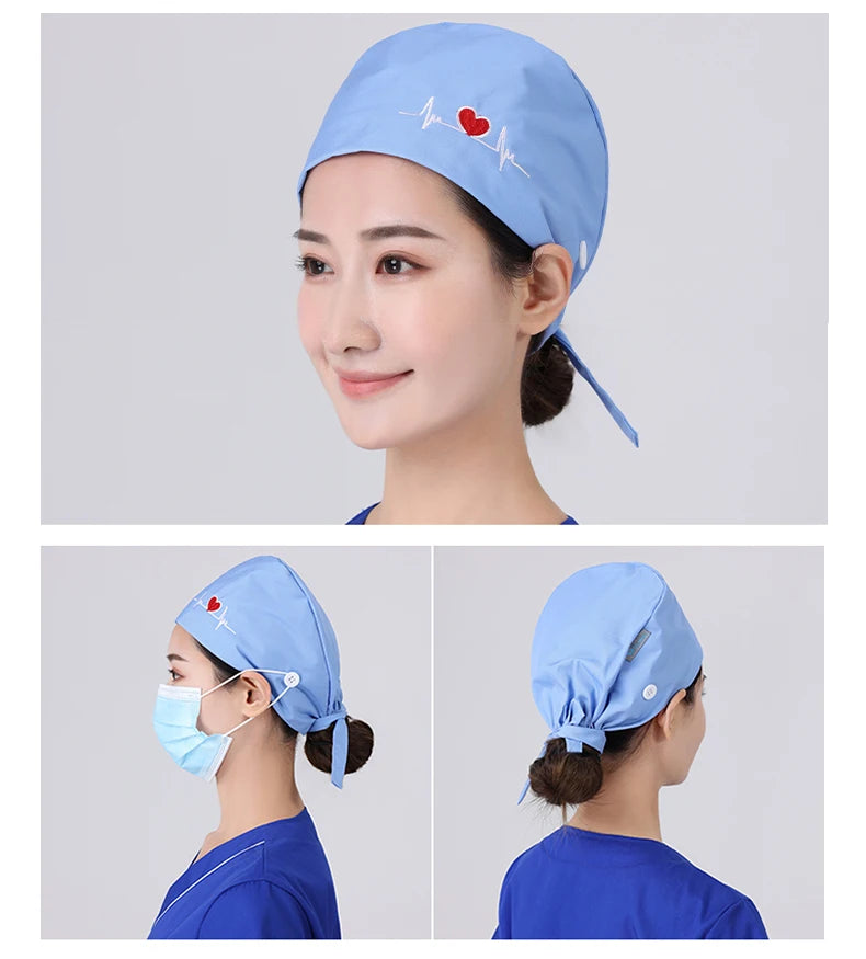 Solid color scrubs caps with button Pet Grooming Agency Work Scrubs Beauty Work Hats Lab nursing scrubs cap gorro enfermera