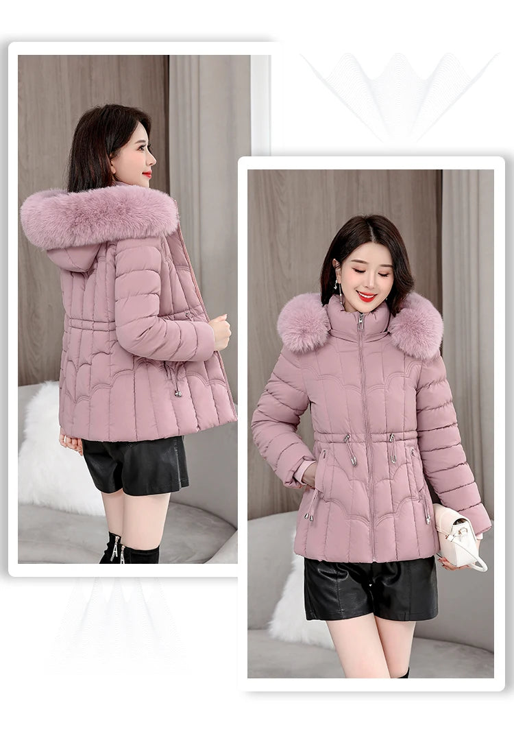 Winter  New Down Jacket Women Parkas Fashion High-Quality Warm Cotton Padded Coat Ladies Short Overcoat Hooded Overwear Tops