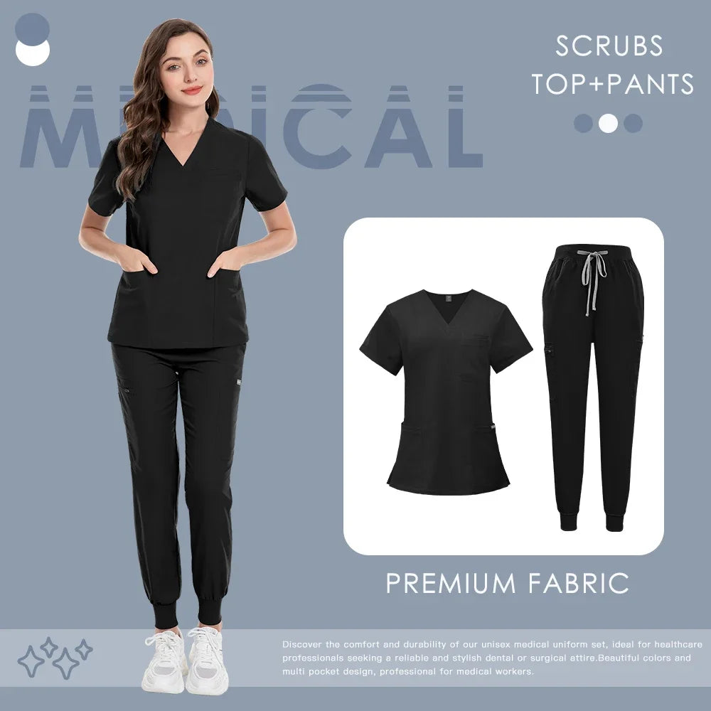 Scrub Set For Men Women Premium Nurse Uniform Medical Jogger Set Hospital Accessories Dental Clinic Lab Workwear Scrub Top Pants