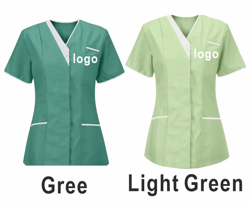 Custom Nurse UniformScrubs Tops Short Sleeve Pocket Clinic Nursing Scrub Tops Healthcare Carer Tunic Design Print Logo