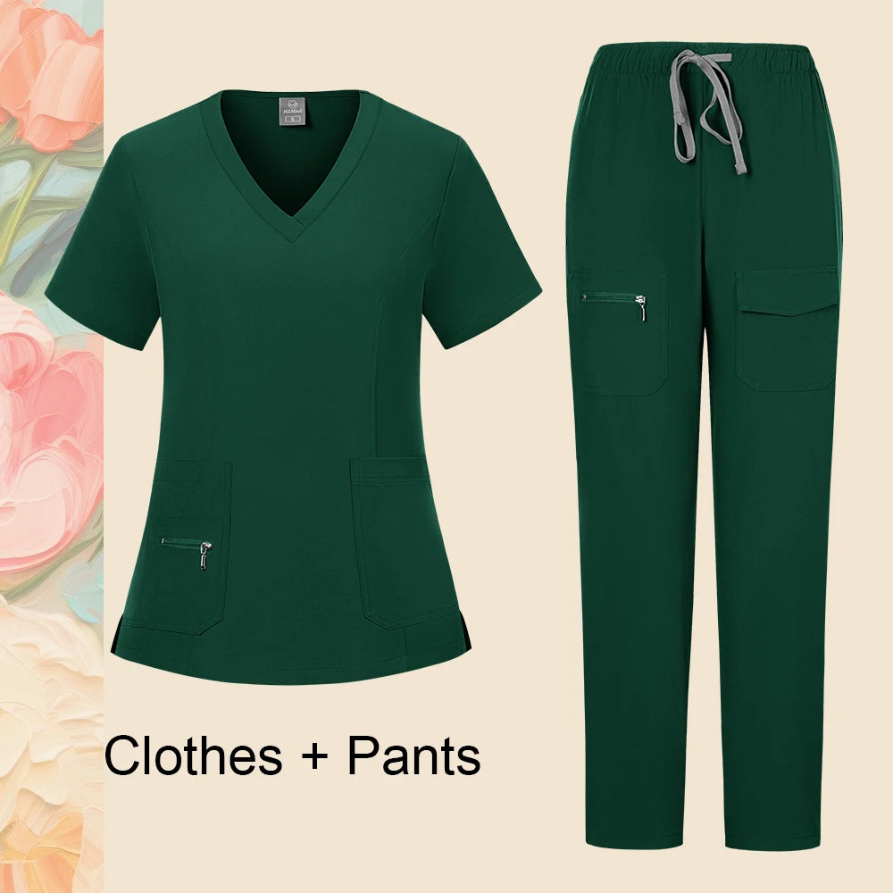 Pants Sets Short Sleeved Top Scrub Solid Color Surgical Gowns Medical Accessories Manicurist Beautician Nursing Scrub Sets Women