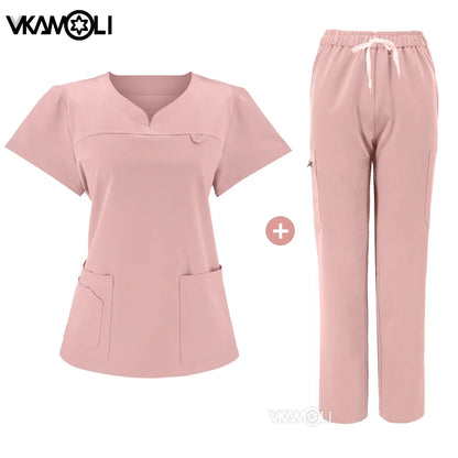 NEW Slim fitting elasticity scrubs sets Operating Room Medical Uniform scrubs uniform nurse women Solid color Surgery Suit