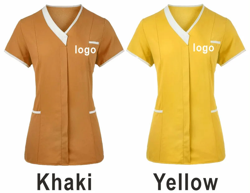 Custom Nurse UniformScrubs Tops Short Sleeve Pocket Clinic Nursing Scrub Tops Healthcare Carer Tunic Design Print Logo