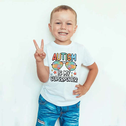 Autism Is My Superpower Kids Tshirt Autism Awareness Youth Shirt Toddler Short Sleeve Clothes Colorful Puzzle Boys Tee
