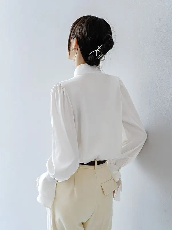 Office Lady Shirts for Women White Elegant Clothing All-match Fashion Korean Style High Street Chic Long Sleeve Spring Autumn