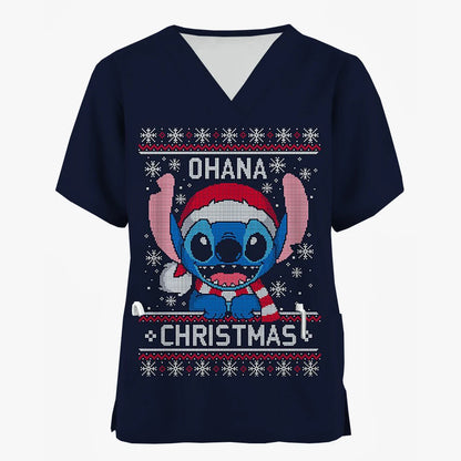 Nurse Uniforms Women Merry Christmas Print Short Sleeve Stitch Scrubs Working Medical Blouse Overalls Uniforms Medical Nursing