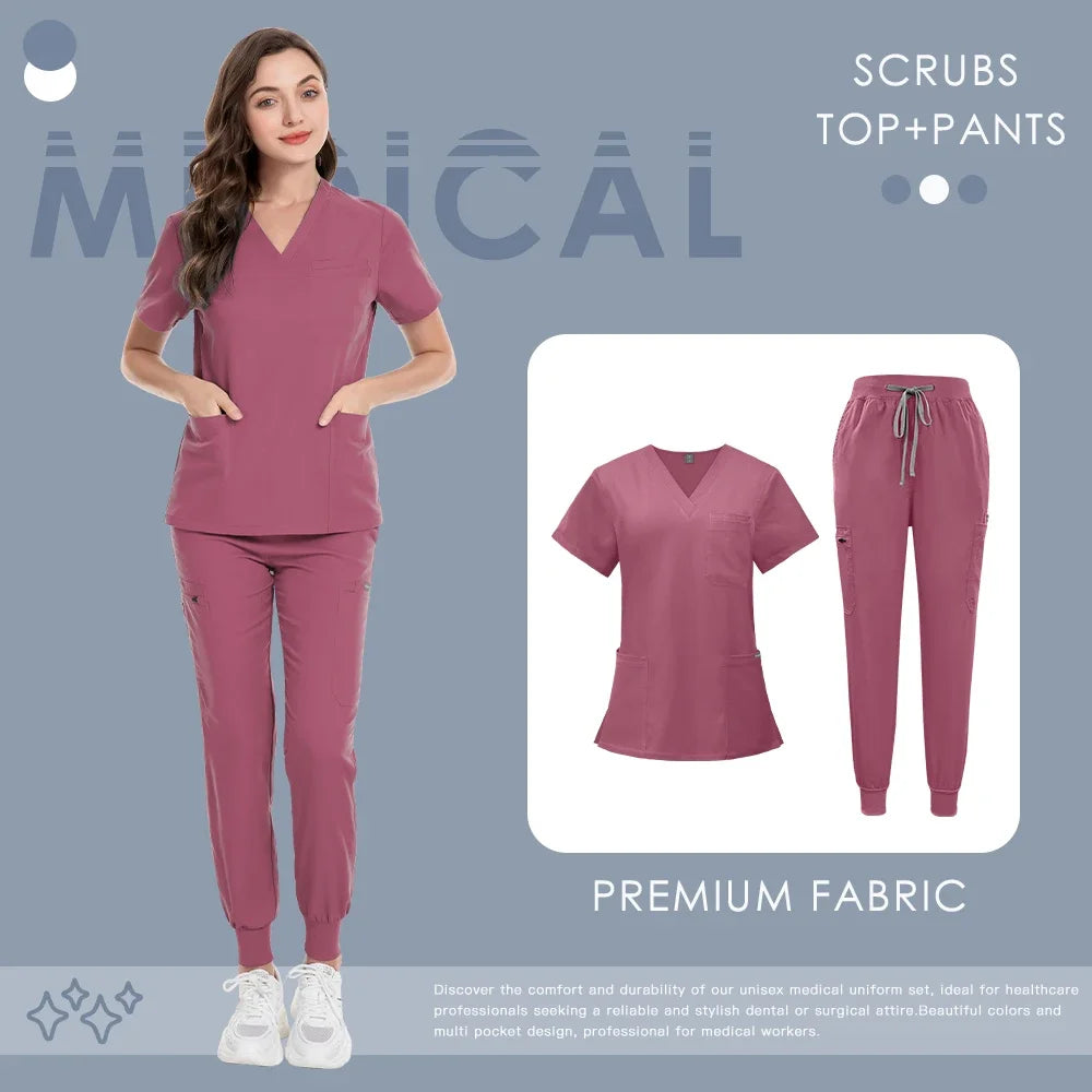 Scrub Set For Men Women Premium Nurse Uniform Medical Jogger Set Hospital Accessories Dental Clinic Lab Workwear Scrub Top Pants