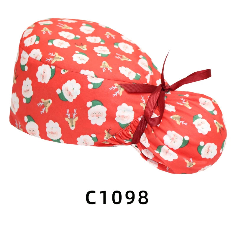 Christmas Snowman Scrub Caps for Long Hair Cotton Surgical Hats Dental Nursing Caps Women Men Hospital Clinic Medical Caps C1093