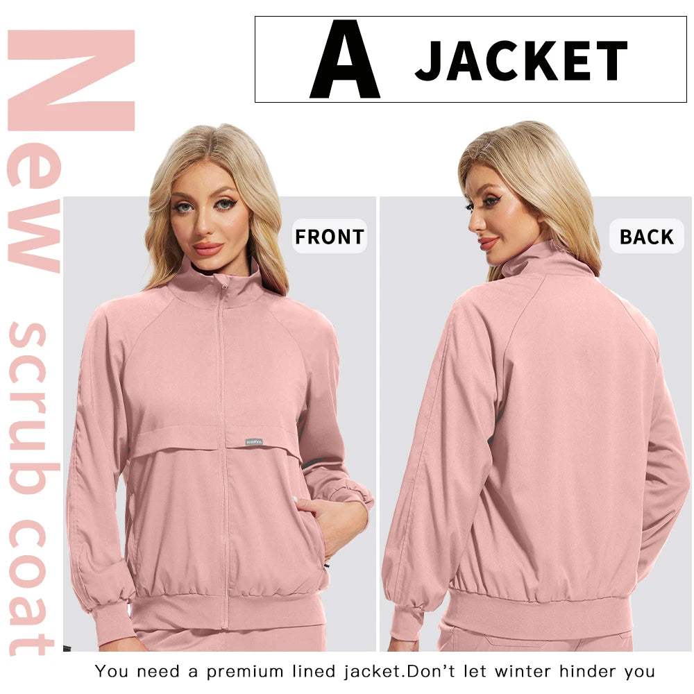 Women Men's Spring Autumn Soft Long Sleeve Jacket Medical Clinical Nurse Coats Hospital Pharmacy Work Top Pocket Dentist Outwear