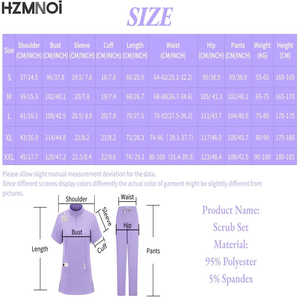Professional Medical Scrubs for Women Doctor Nurse Uniform Clinical Surgery Outfit Lab Coat Pants Set Spa Beauty Salon Workwear
