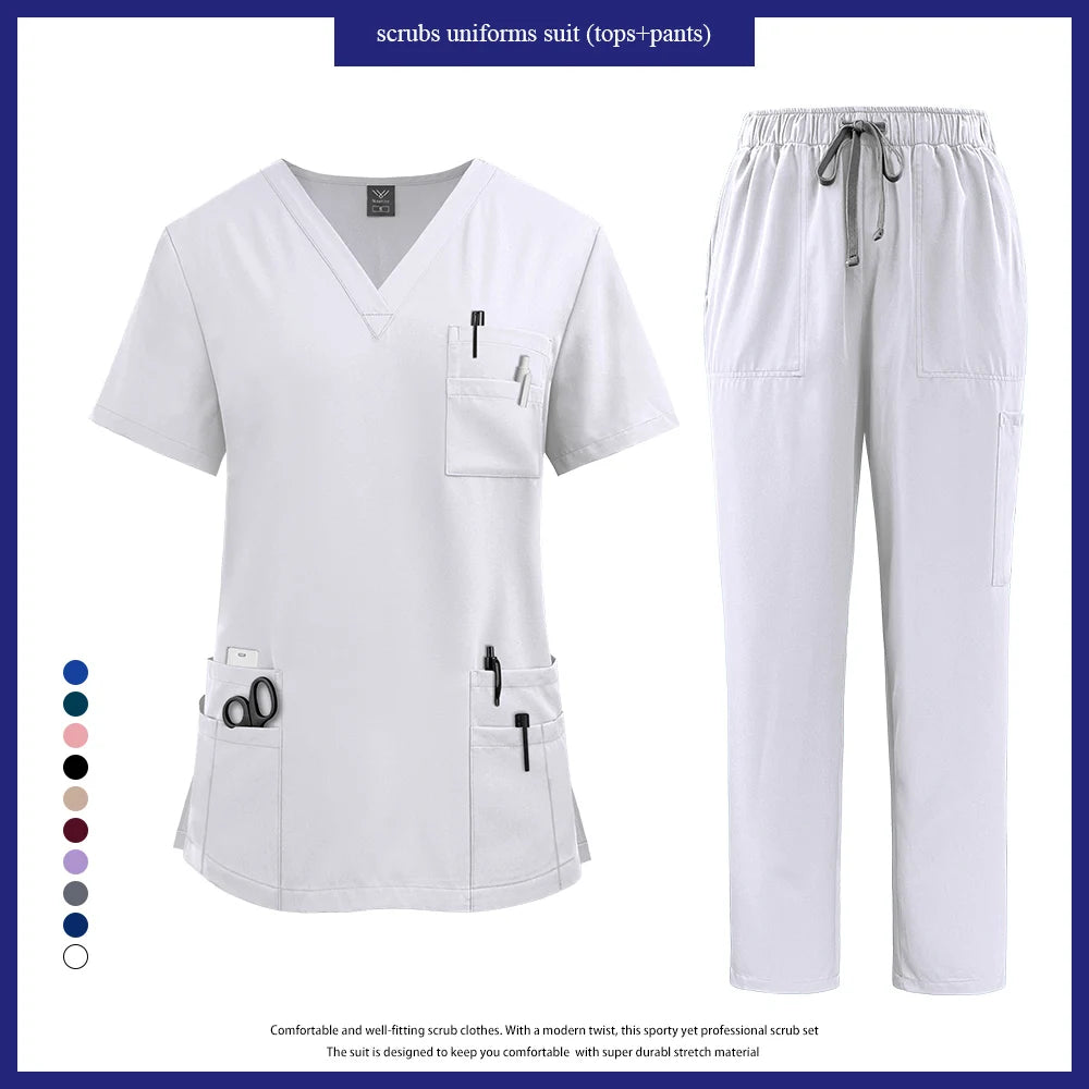 Multicolor Scrub Uniform Women Short Sleeve Tops+Pant Set Nursing Uniform Pet Hospital Doctor Scrub Set Medical Surgery Workwear