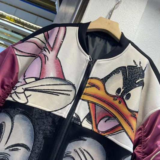 Fashion Kawaii Long Sleeves Jaquetas Women's Spring New Heavy Industry Embroidered Baseball Jersey Oversized Short O-neck Jacket