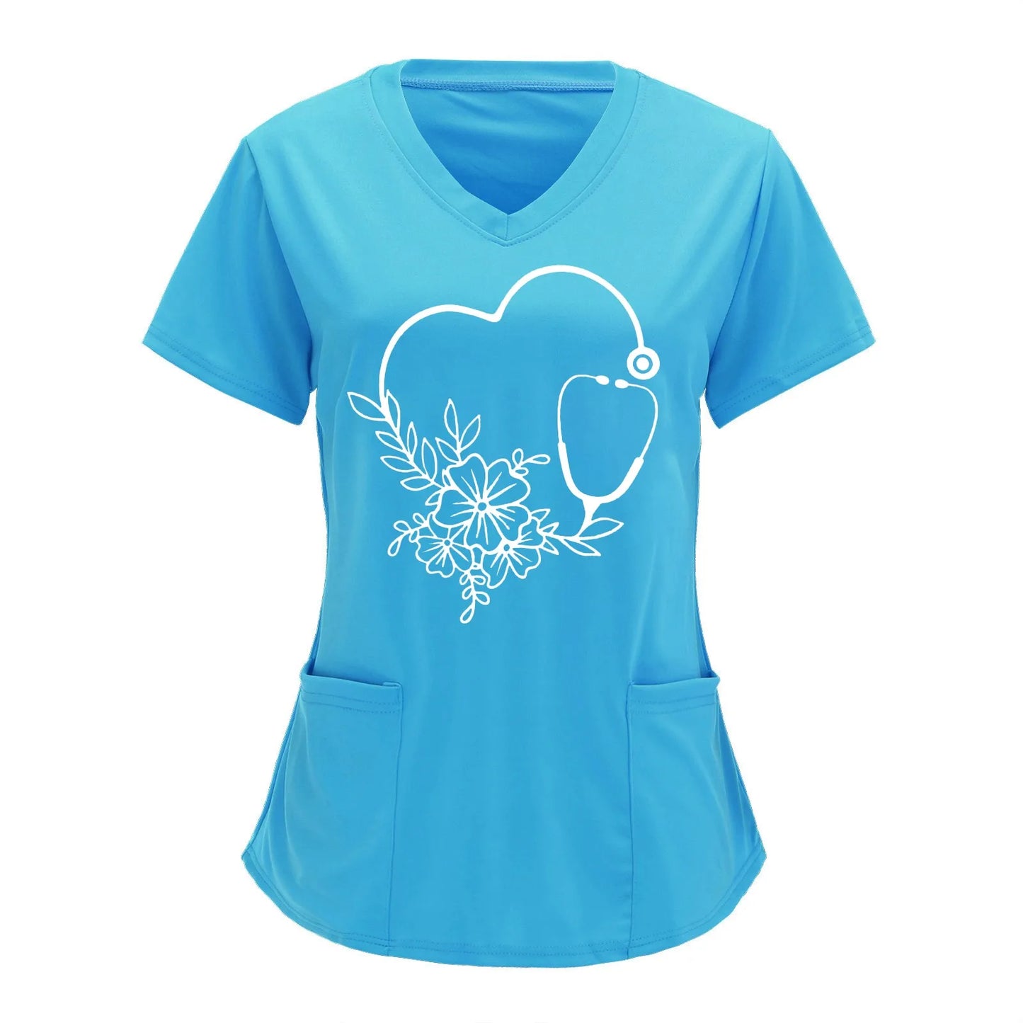 Scrubs Medical Uniforms Woman Top Fashion V Neck Soild Short Sleeve Tops Pocket Working T-Shirts Blouse Women's Athletic Shirts