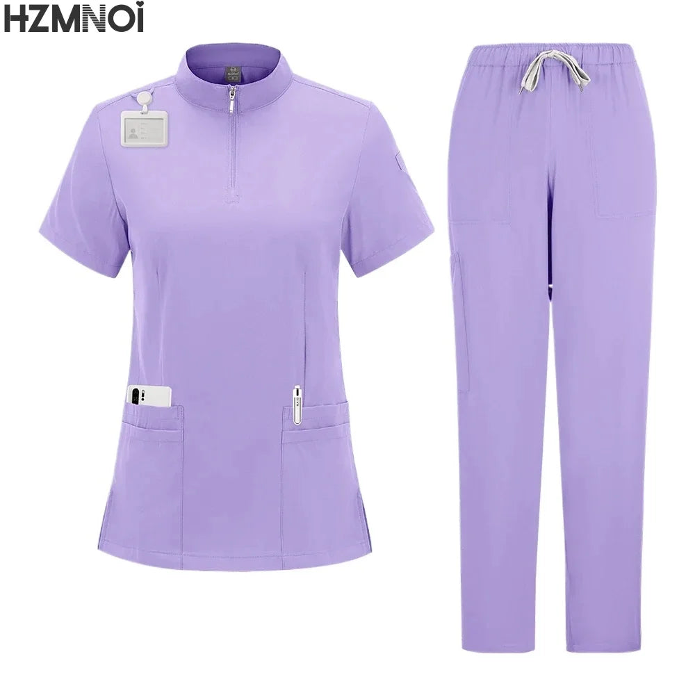 Professional Medical Scrubs for Women Doctor Nurse Uniform Clinical Surgery Outfit Lab Coat Pants Set Spa Beauty Salon Workwear