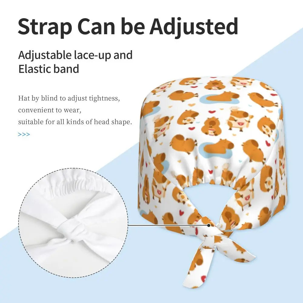 Custom Cartoon Capybara Medical Staff Scrubs Hat Women Men Comic Doctor Nursing Surgical Cap Scrub Caps