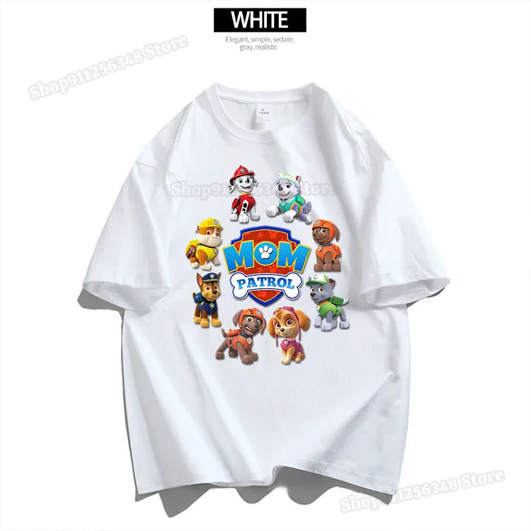 Cartoon Paw Patrols Dad Mum Graphic T Shirts for Men Women Couple Outfit Cotton Summer Clothes Short Sleeve Streetwear Tops Gift