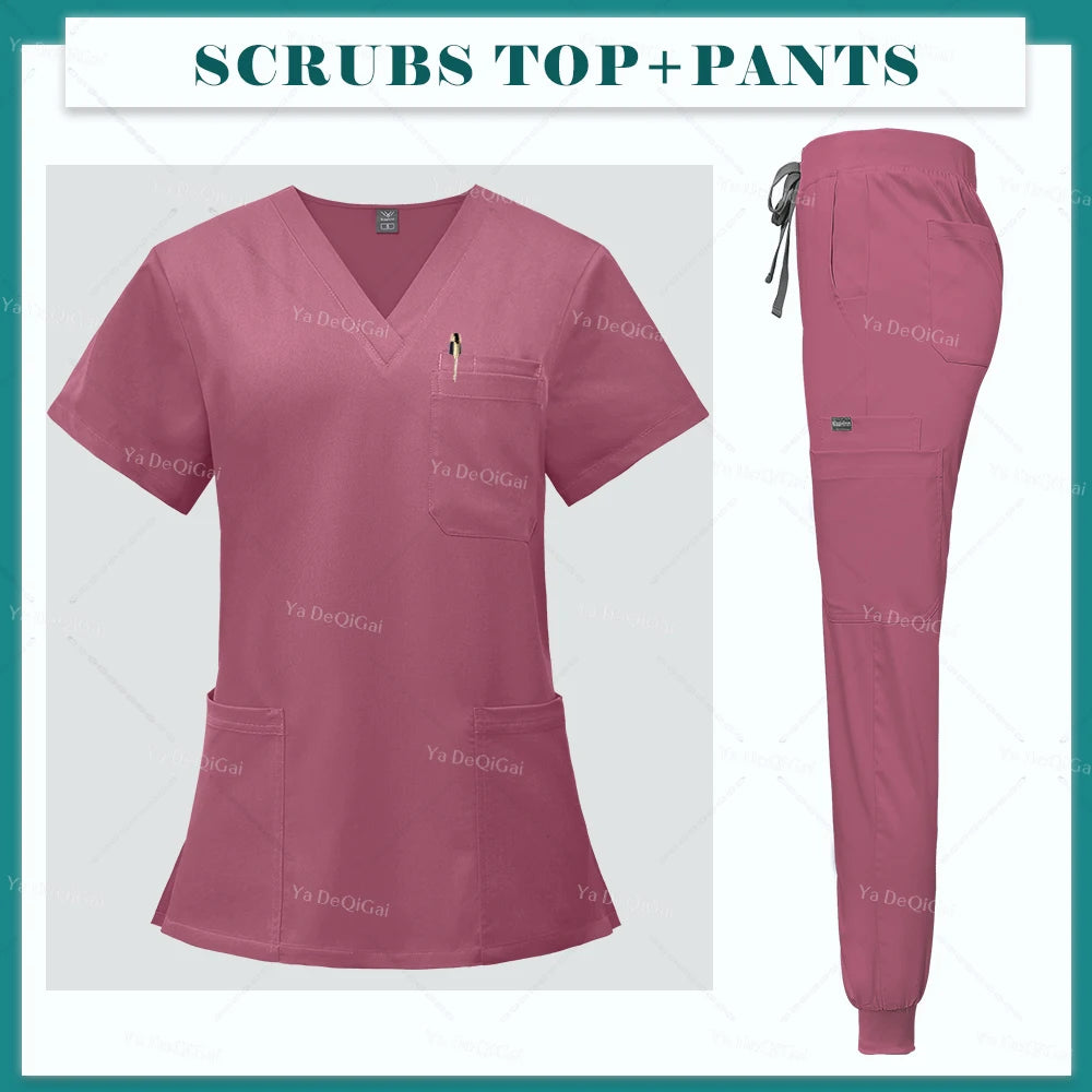 High Scrubs Set Nurse Accessories Medical Uniform Nursing Workwear Dental Clinical Top Pants Lab Clothing Surgical Overall Suits