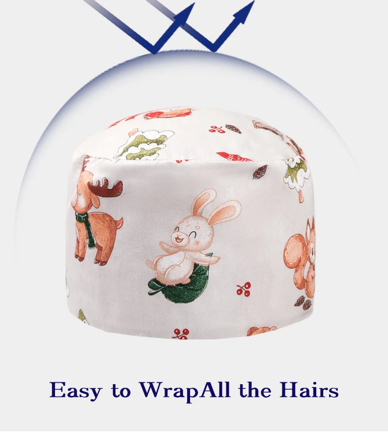 Printed Scrub Caps Dental Nursing Hats Durable Women Pediatric Cap Care Center Work Hat Comfortable  Aesthetic Scrub Cap K1235