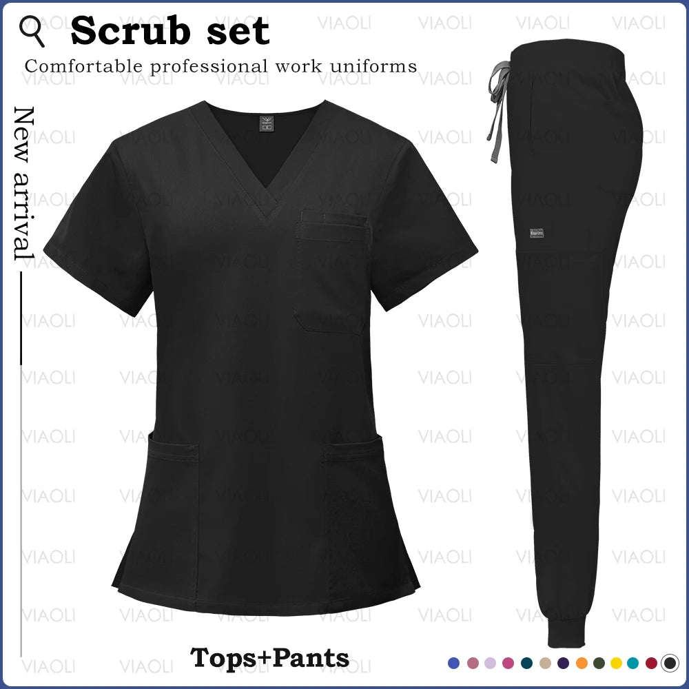 Surgery Overalls High-end Fabric Scrubs Set Medical Uniforms Stretch Scrub Tops Pants With Pocket Nurse Uniforms Beauty Workwear