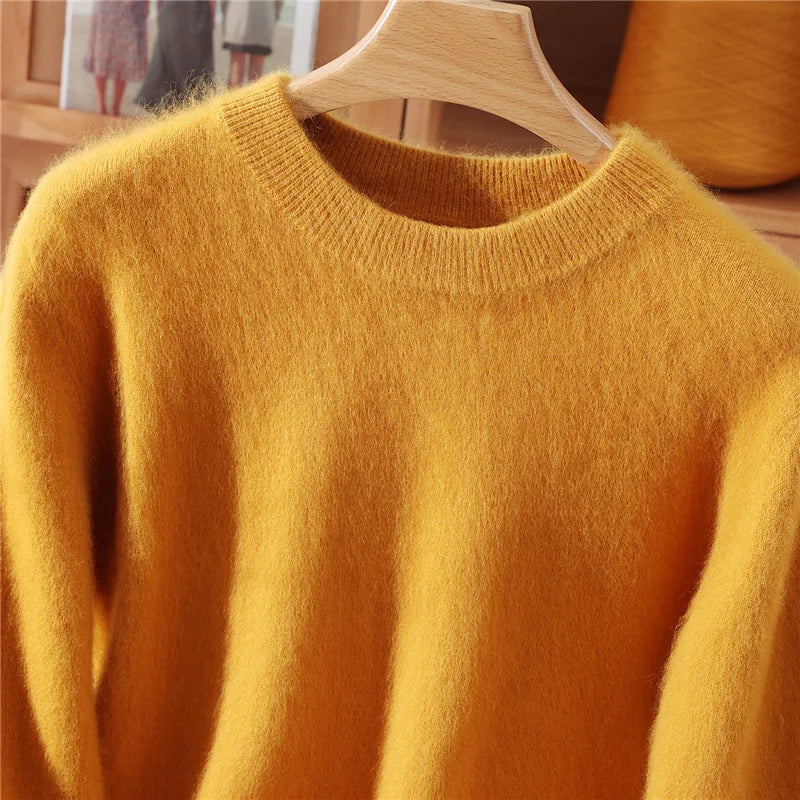 Autumn Winter Sweater Pullover Women's Clothing 100% Mink Cashmere Sweater Pullover O-Neck Basic Long Sleeve Warm Fleece Knitted