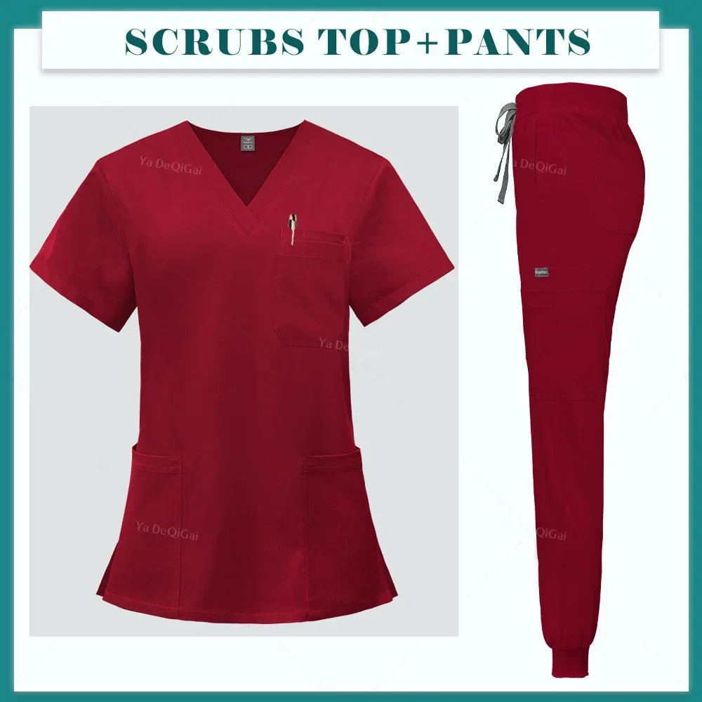 High Scrubs Set Nurse Accessories Medical Uniform Nursing Workwear Dental Clinical Top Pants Lab Clothing Surgical Overall Suits